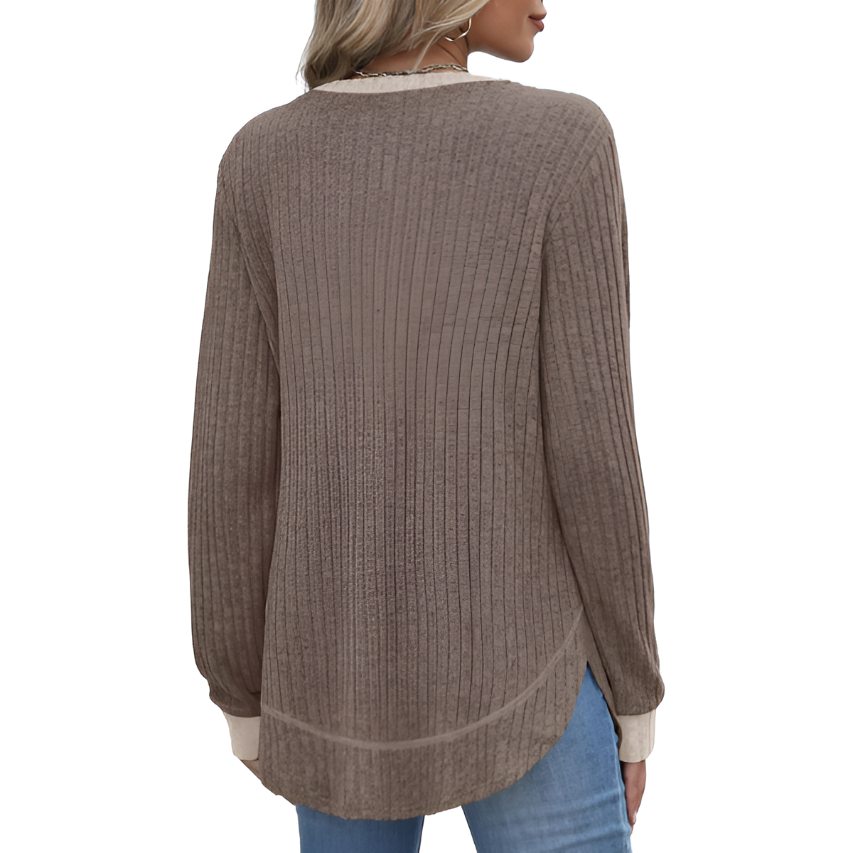 Tunic Tops for Women Loose Fit Dressy Long Sleeve Shirts Womens Sweaters Crew Neck Fall Clothing with Curved Hem