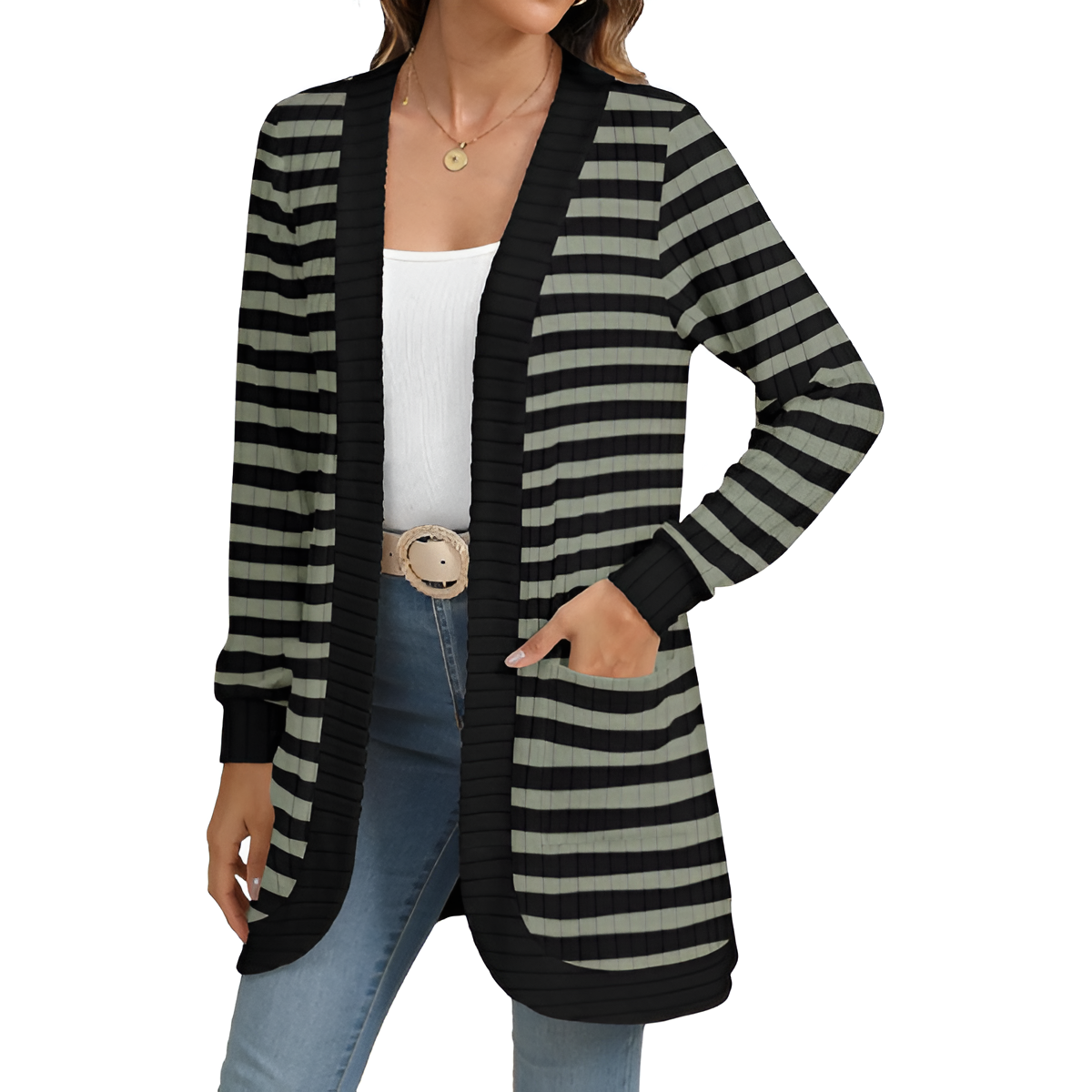 Women Long Sleeve Open Front Cardigan Casual Lightweight Long Cardigans Loose Knit Outwear with Pockets