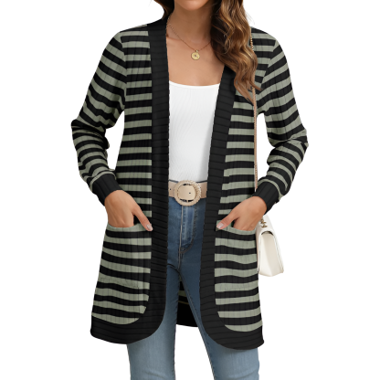 Women Long Sleeve Open Front Cardigan Casual Lightweight Long Cardigans Loose Knit Outwear with Pockets