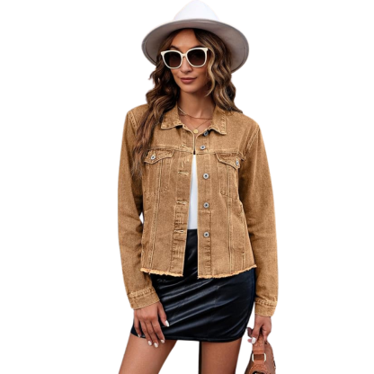 Women’s Distressed Denim Jacket Vintage Button Up Trucker Style