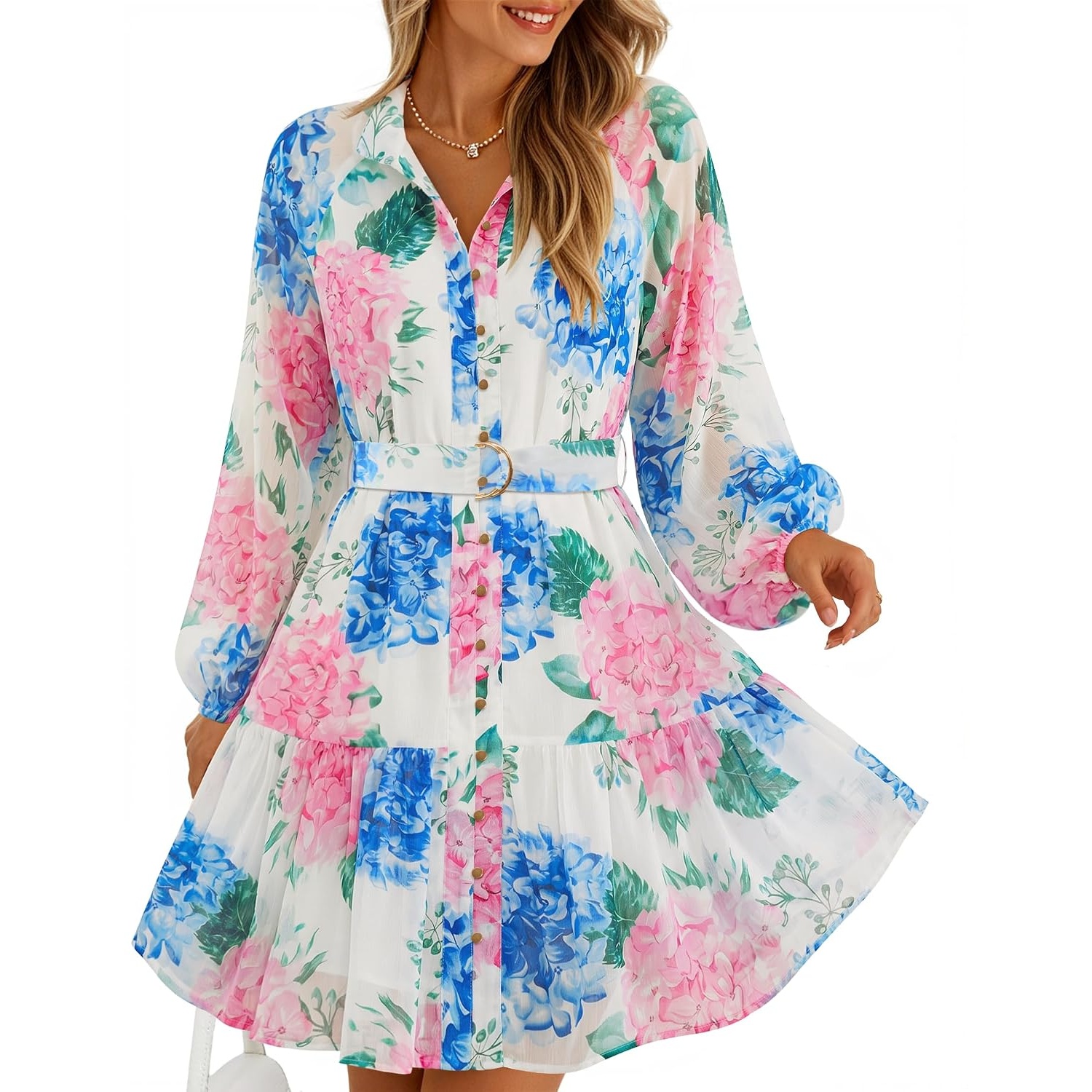 Floral Printed Long Sleeve Mini Dress For Women