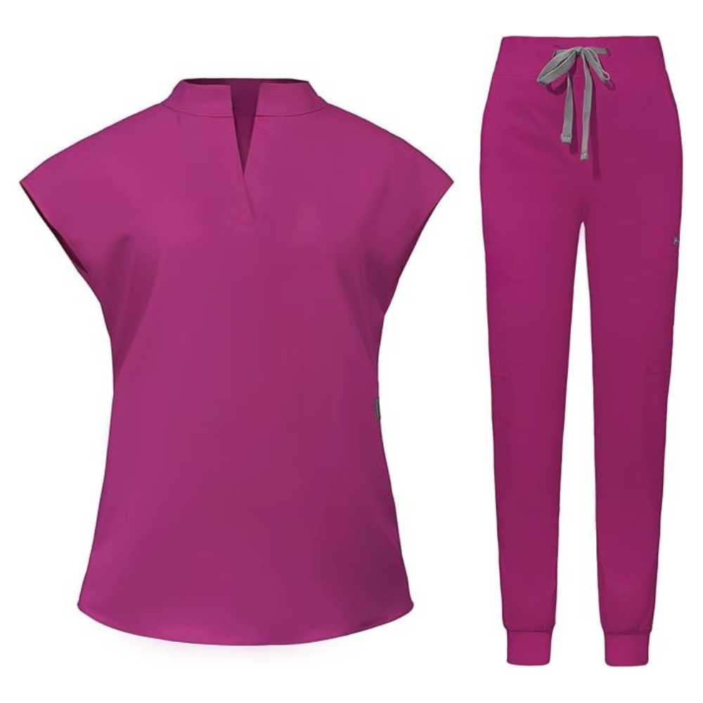 Women 6 Pocket Scrubs Set  Modern Medical Uniform Top and Jogger Pants