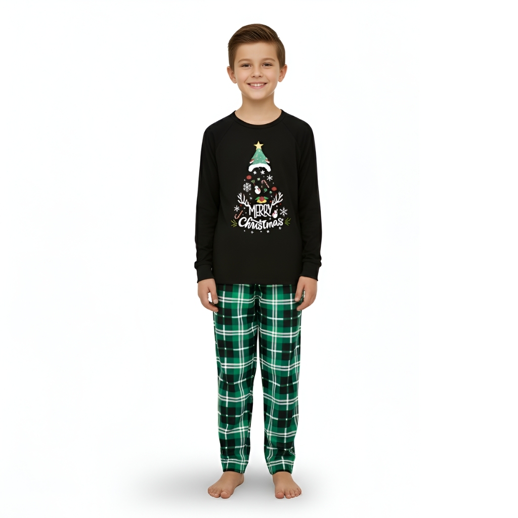Plaid Merry Christmas Tree Printed Family Matching Pajama Set