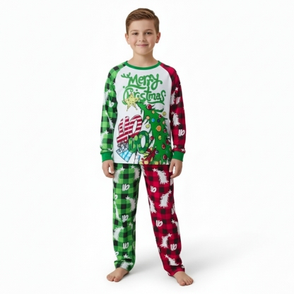 Christmas Tree Merry Christmas Printed Family Matching Plaid Pajama Set