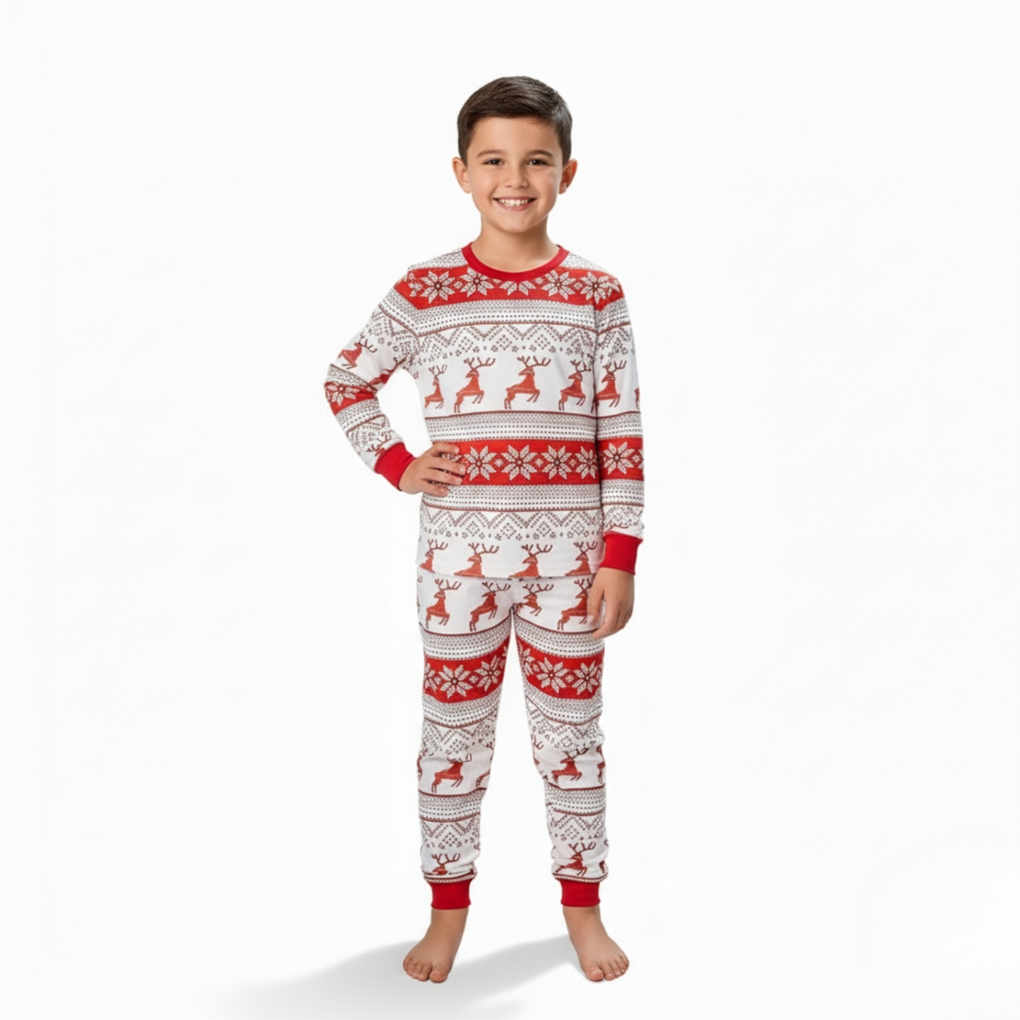 Snowflake And Reindeer Printed Family Matching Christmas Pajama Set