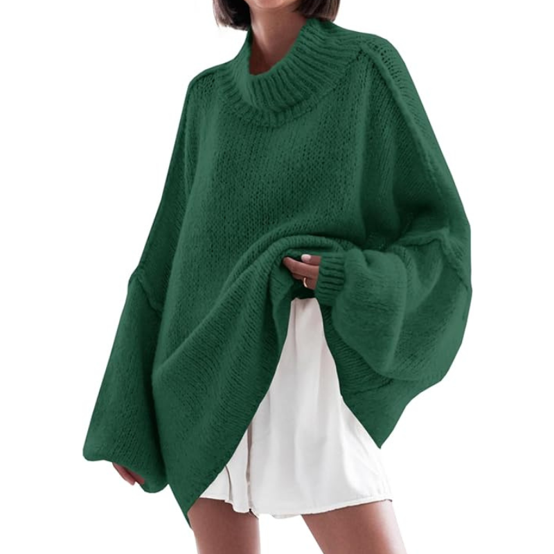 Womens Oversized Sweaters Mock Neck Batwing Long Sleeve