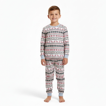 Geometric Reindeer Pattern Family Matching Christmas Pajama Set