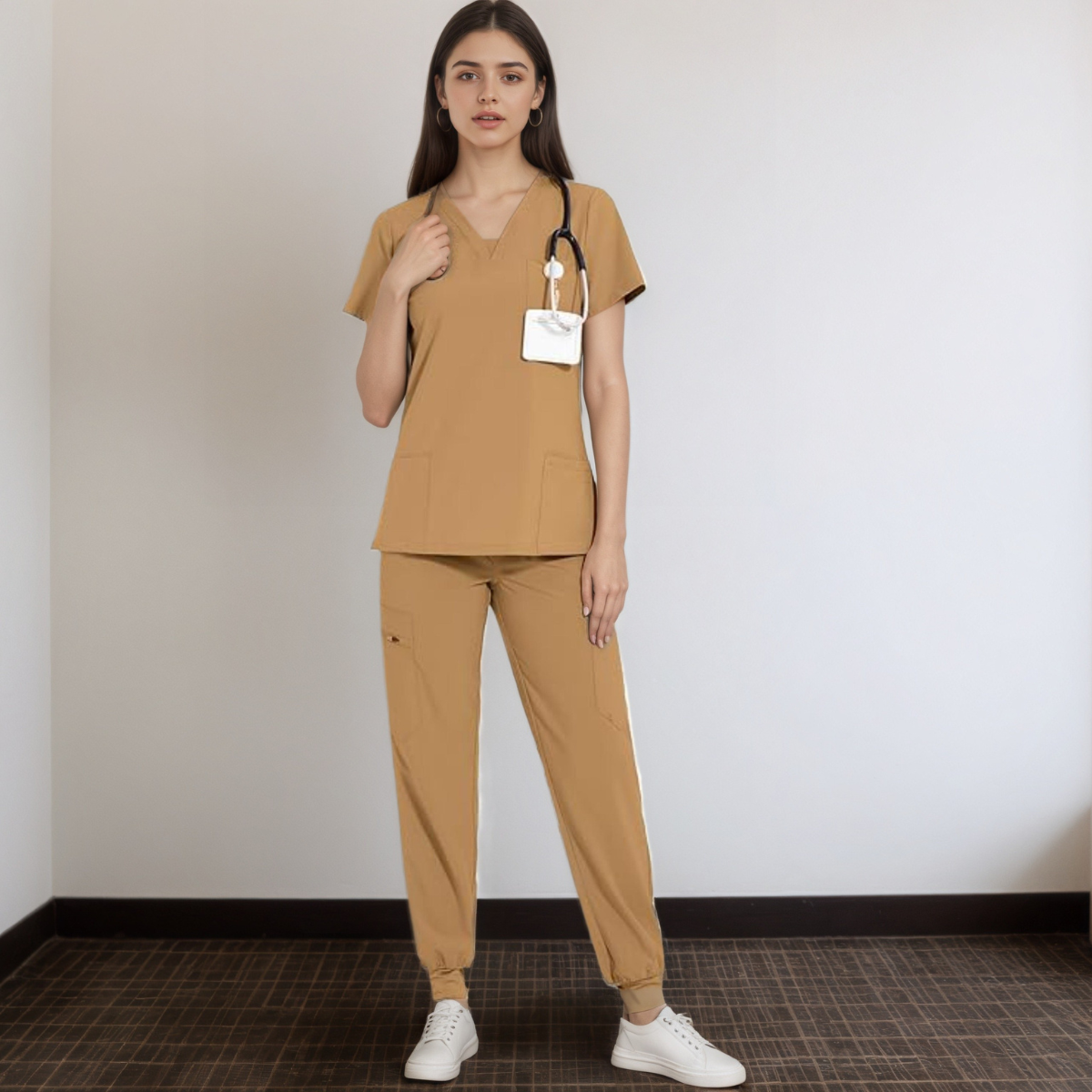 Women V Neck Top And Cargo Pants Scrubs Set