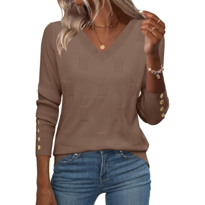 V Neck Sweaters Shirts Long Sleeve Lightweight Ribbed Knit Pullover Sweater Blouse Tops with Buttons Oufits