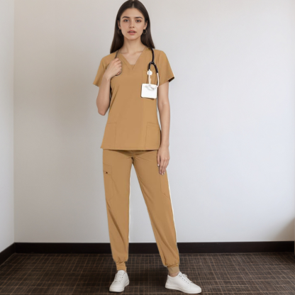 Women V Neck Top And Cargo Pants Scrubs Set