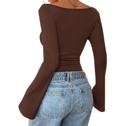 Ribbed Crop Top With Long Bell Sleeve For Women