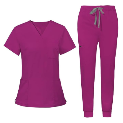 Women’s V Patterned Scrub Top And Jogger Pants Set