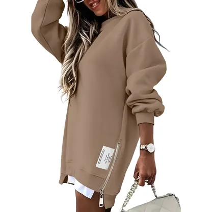 Oversized Sweatshirt With Zipper Slit For Women