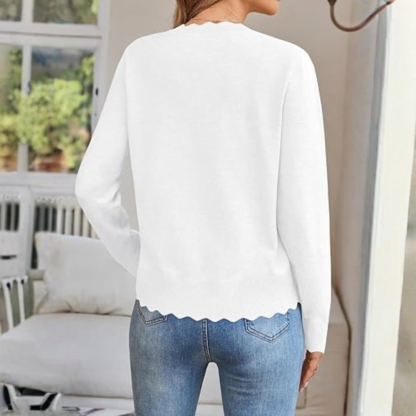 Lightweight Button Down Knit Cardigan With Scallop Trim