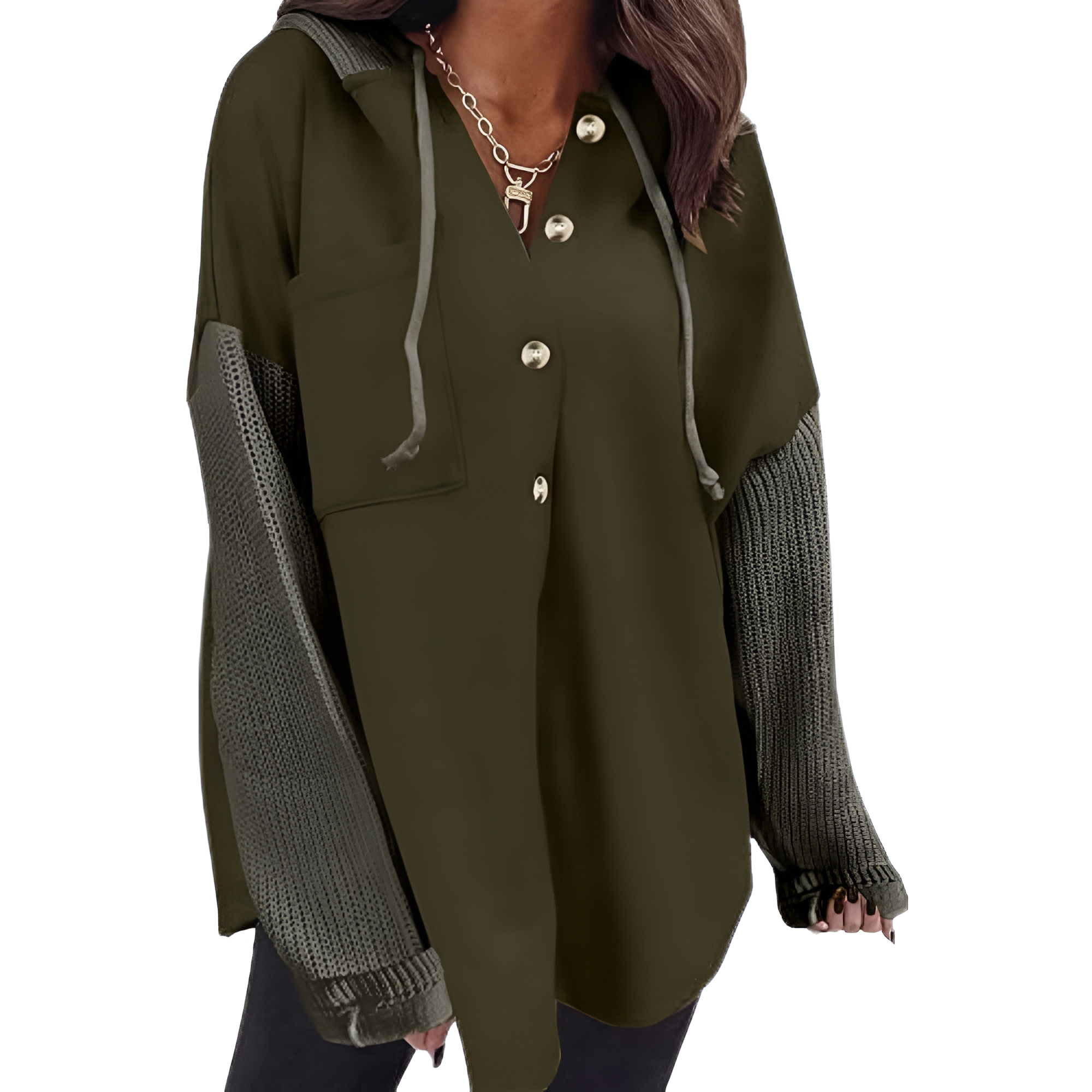 Oversized Button Style Hoodies With Loose Fit And Pocket For Women