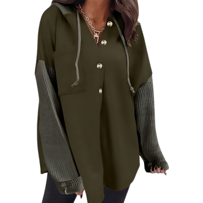 Oversized Button Style Hoodies With Loose Fit And Pocket For Women