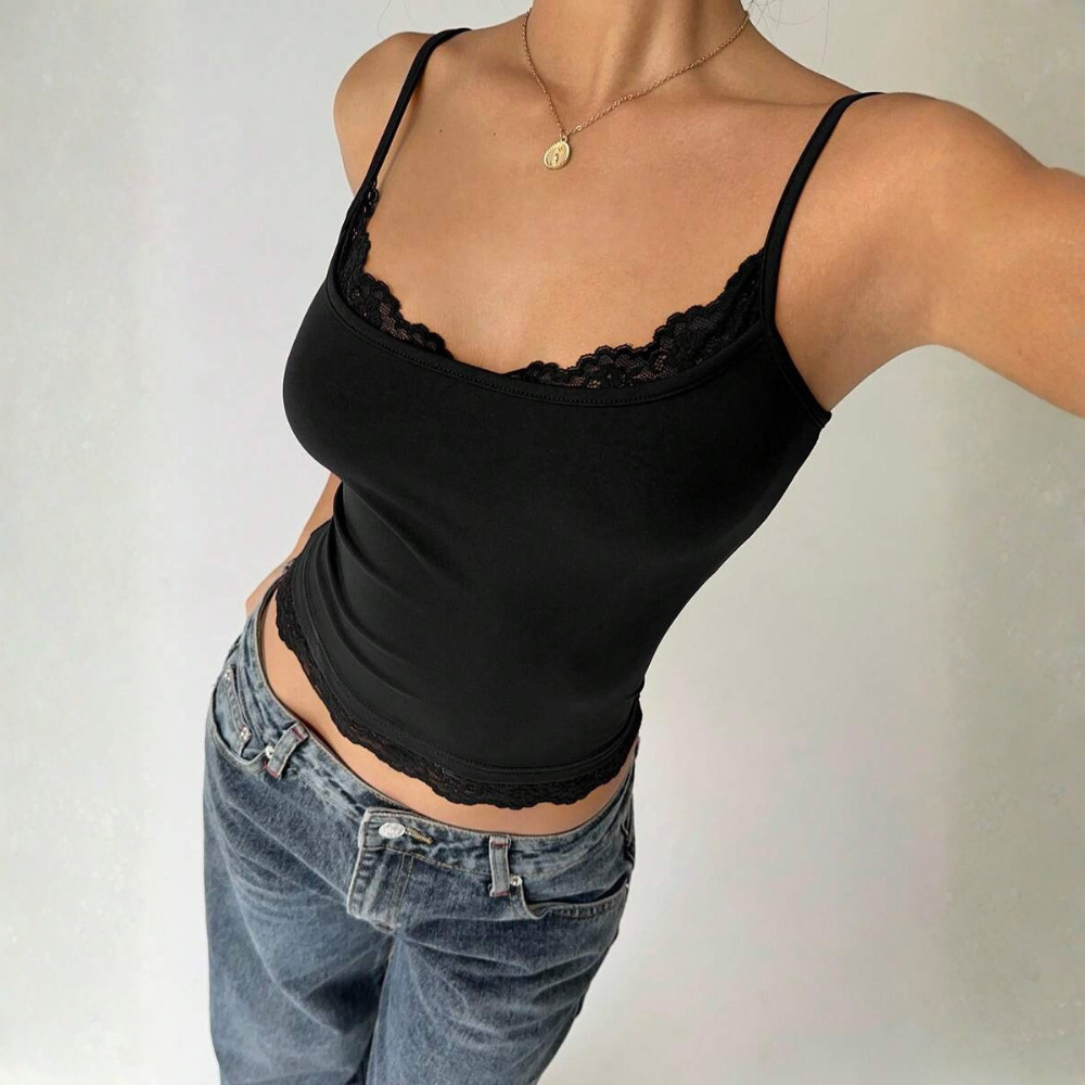 Casual Solid Contrast Lace Fitted Camisole Summer For Women