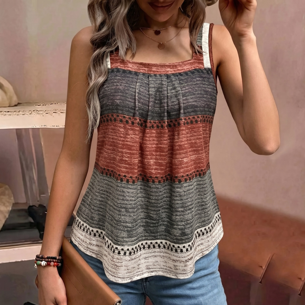 Summer Boho Striped Contrast Tank Top for Women