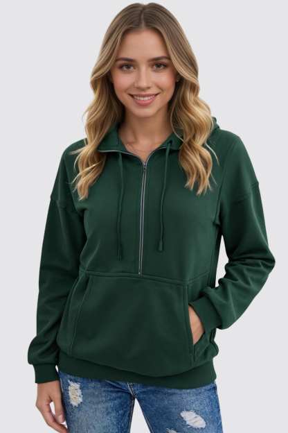 Casual Long Sleeve Lapel Zipper Drawstring Loose Pullover Sweatshirt