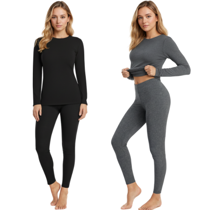 Pack of 2 Women Thermal Fleece Lined Long Top and Bottom Set