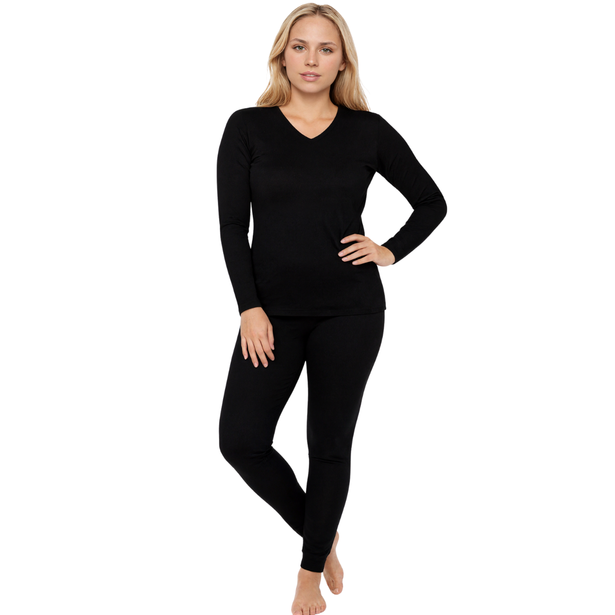 V Shape Thermal Fleece Lined Base Layer Underwear Pajama Set