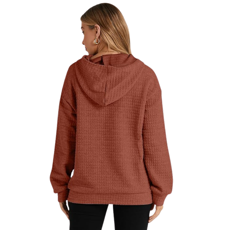 Womens Hoodies Casual Long Sleeve Drawstring Waffle Pullover Tops Loose Hooded Sweatshirt With Pocket
