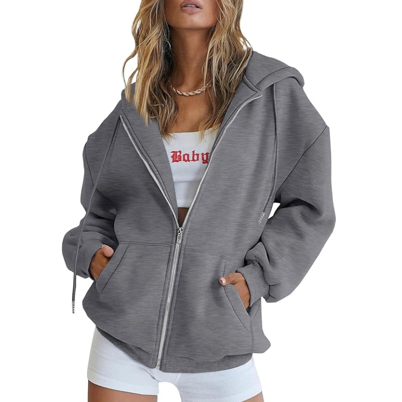 Womens Drawstring Zip Up Cute Hoodies Fall Jacket Oversized