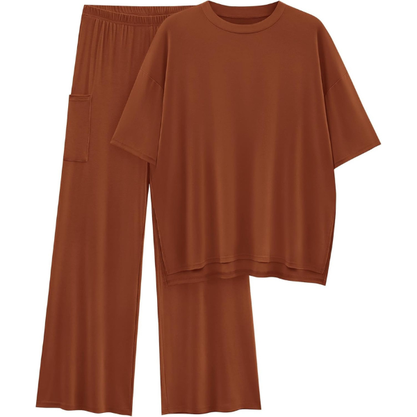 2 Piece Summer Lounge Set With Short Sleeve Top And Pants For Women