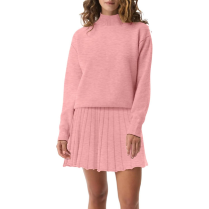 Women's Two Piece Outfits Turtleneck Long Sleeve Ribbed Knit Tops Pleated Mini Skirt 2026 Casual Sweater Sets