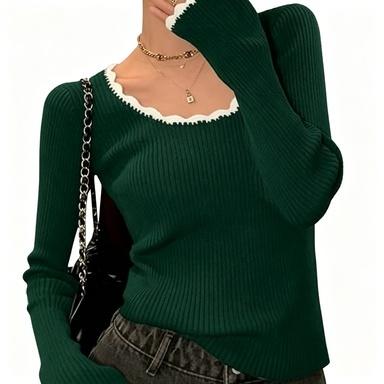 Casual Ribbed Knit Fitted Sweater Top For Women