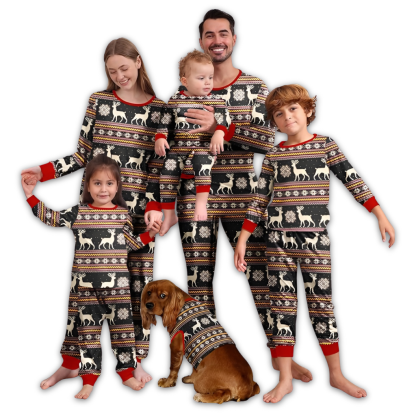 Reindeer Snowflake Knit Pattern Pajama Set with Long Sleeve Tops and Loungewear
