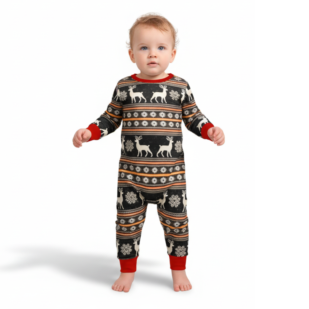 Reindeer Snowflake Knit Pattern Pajama Set with Long Sleeve Tops and Loungewear