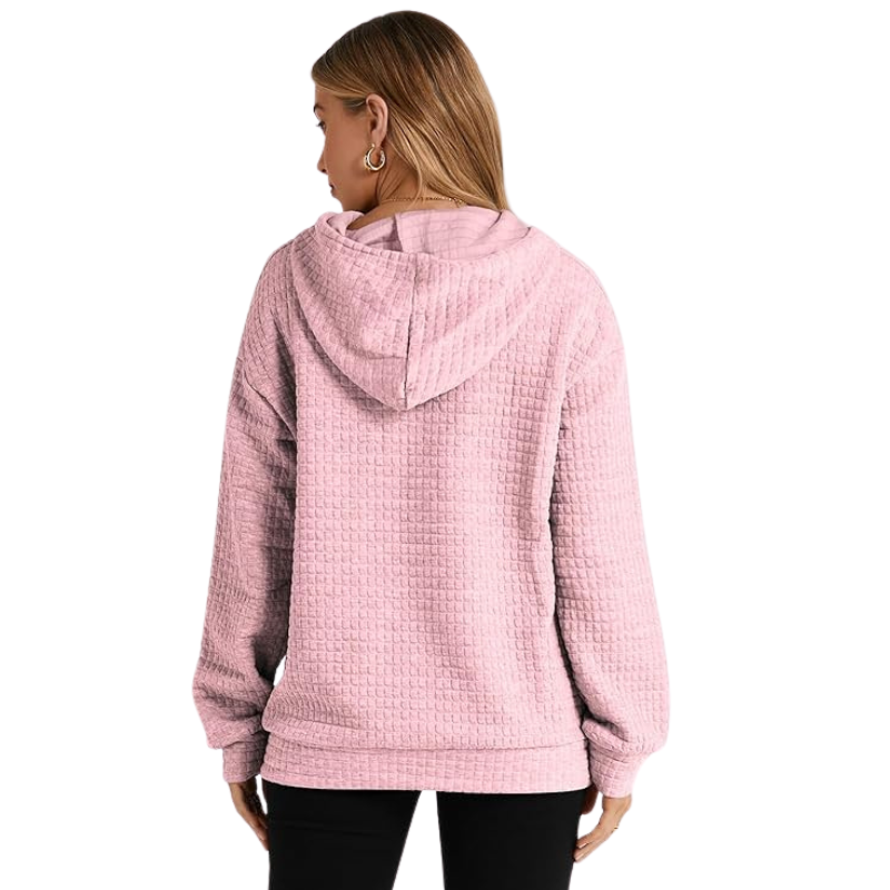 Womens Hoodies Casual Long Sleeve Drawstring Waffle Pullover Tops Loose Hooded Sweatshirt With Pocket