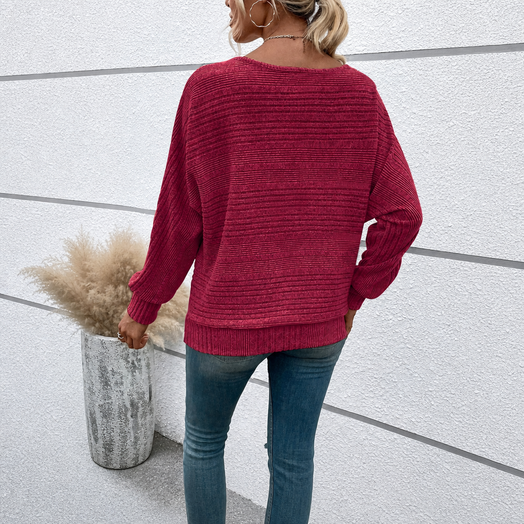 Textured Ribbed Knit Long Sleeve Top For Women