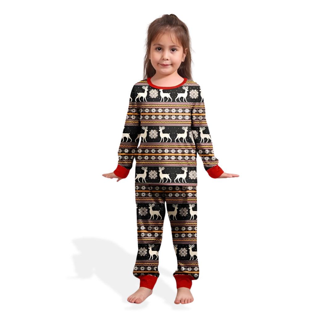 Reindeer Snowflake Knit Pattern Pajama Set with Long Sleeve Tops and Loungewear