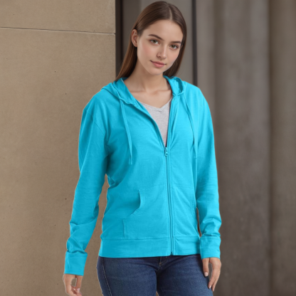 Women Slub Hoodie Textured Cotton Zip Up T-Shirt