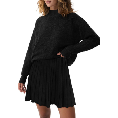 Women's Two Piece Outfits Turtleneck Long Sleeve Ribbed Knit Tops Pleated Mini Skirt 2026 Casual Sweater Sets