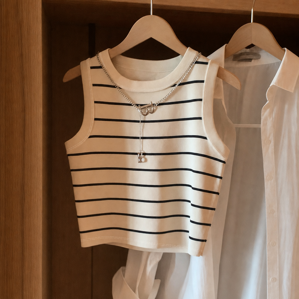 Pack Of 2 Casual Versatile Striped Vest Set For Women