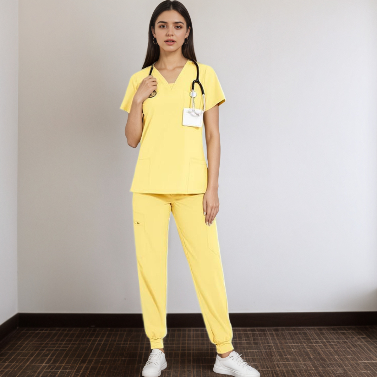 Women V Neck Top And Cargo Pants Scrubs Set