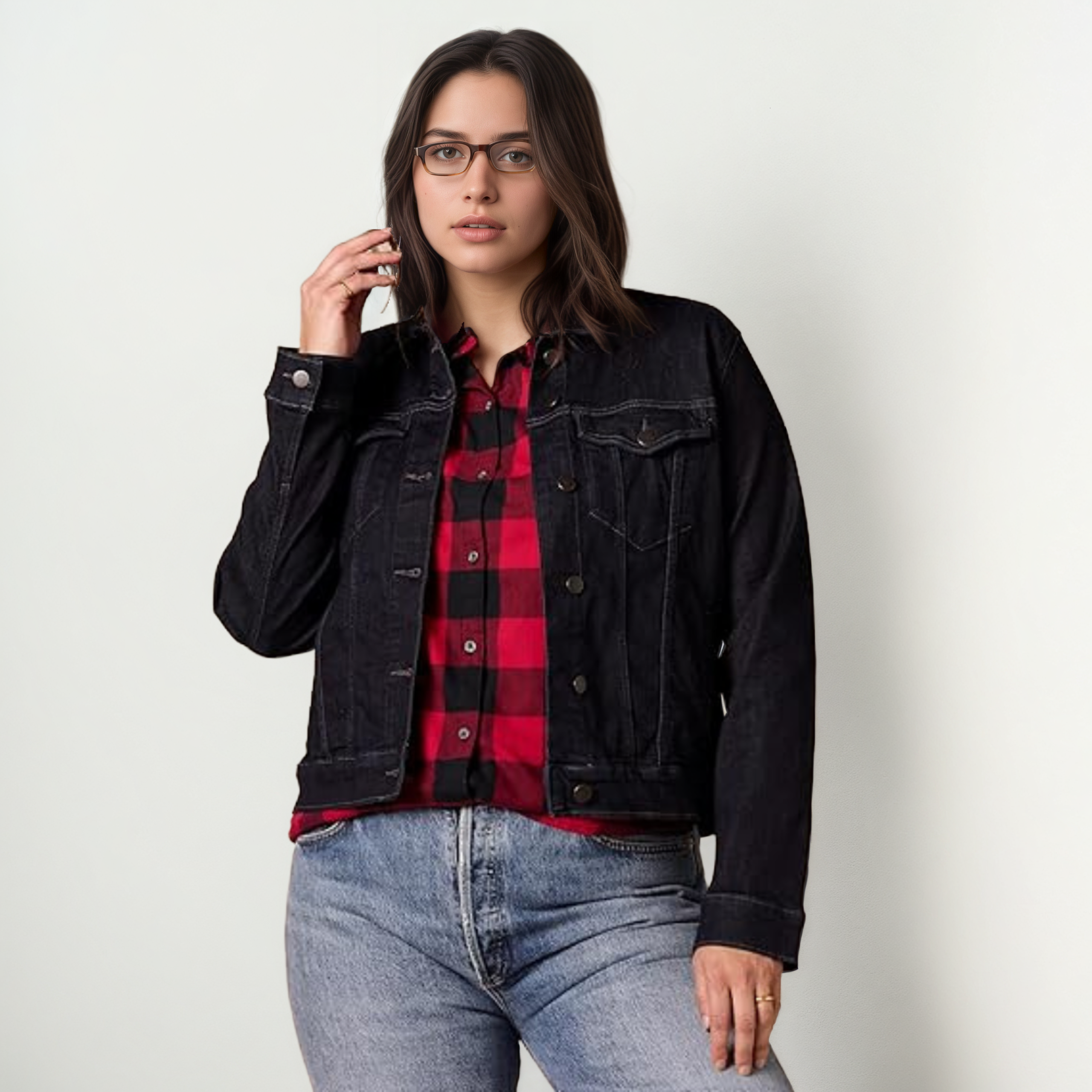 Women Classic Front Button with Pockets Denim Jacket
