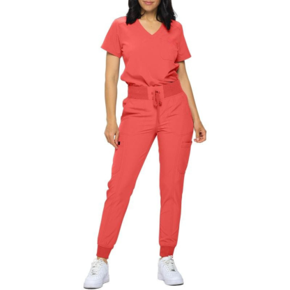 Women Stretchy Jogger Scrub Set With Tuck In Top
