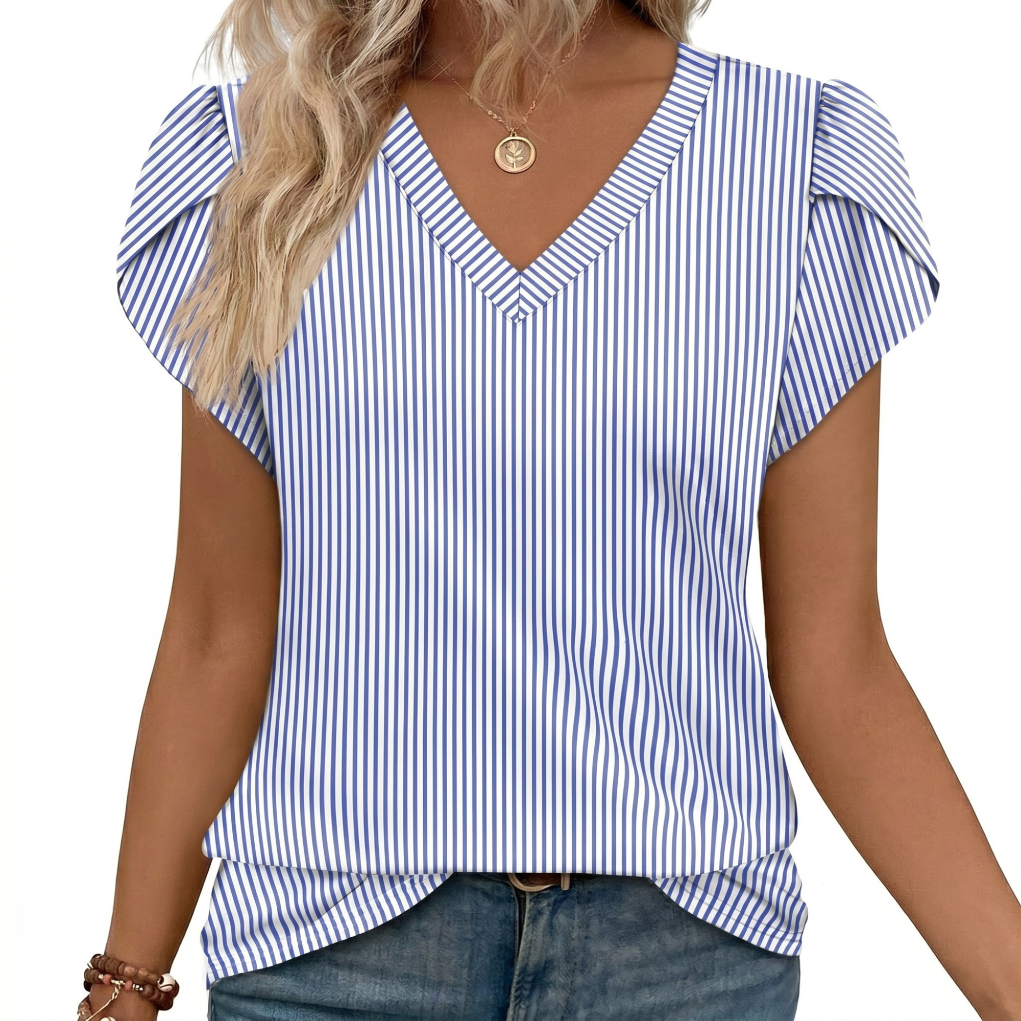 Womens Tops Dressy Casual Petal Sleeve Summer Spring Short Sleeve V Neck Shirts Work Business Vacation Clothes 2026