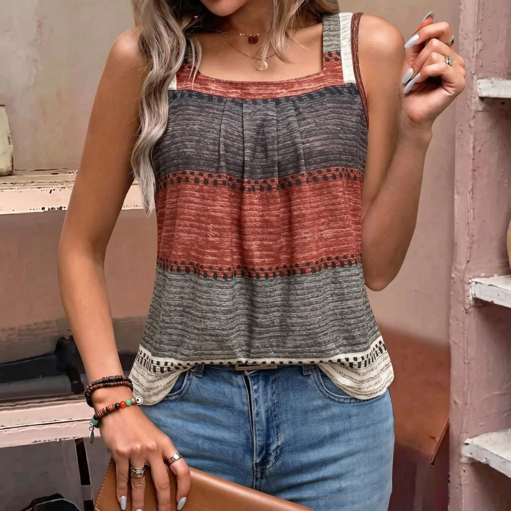 Summer Boho Striped Contrast Tank Top for Women