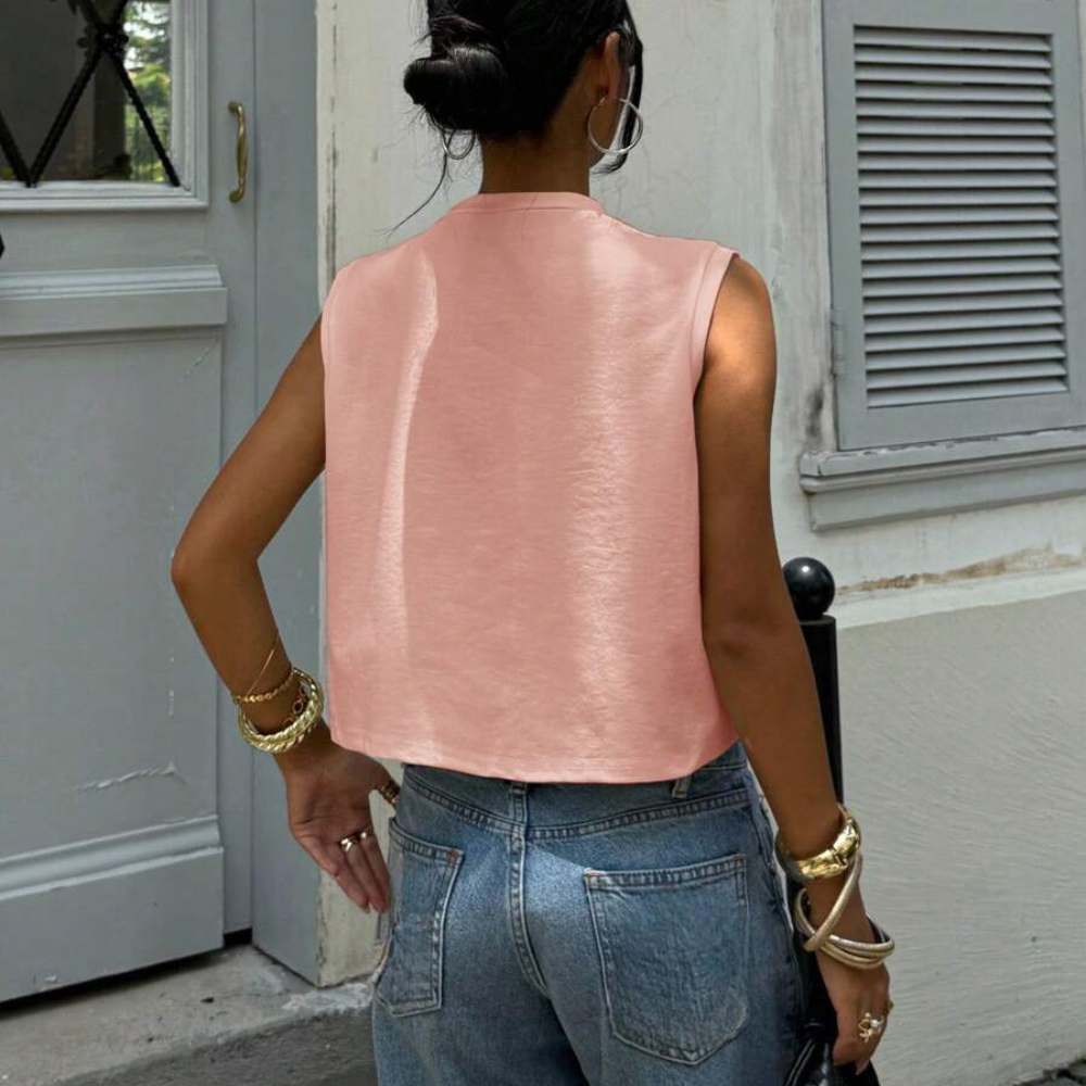 Casual Round Neck Cropped Tank Top