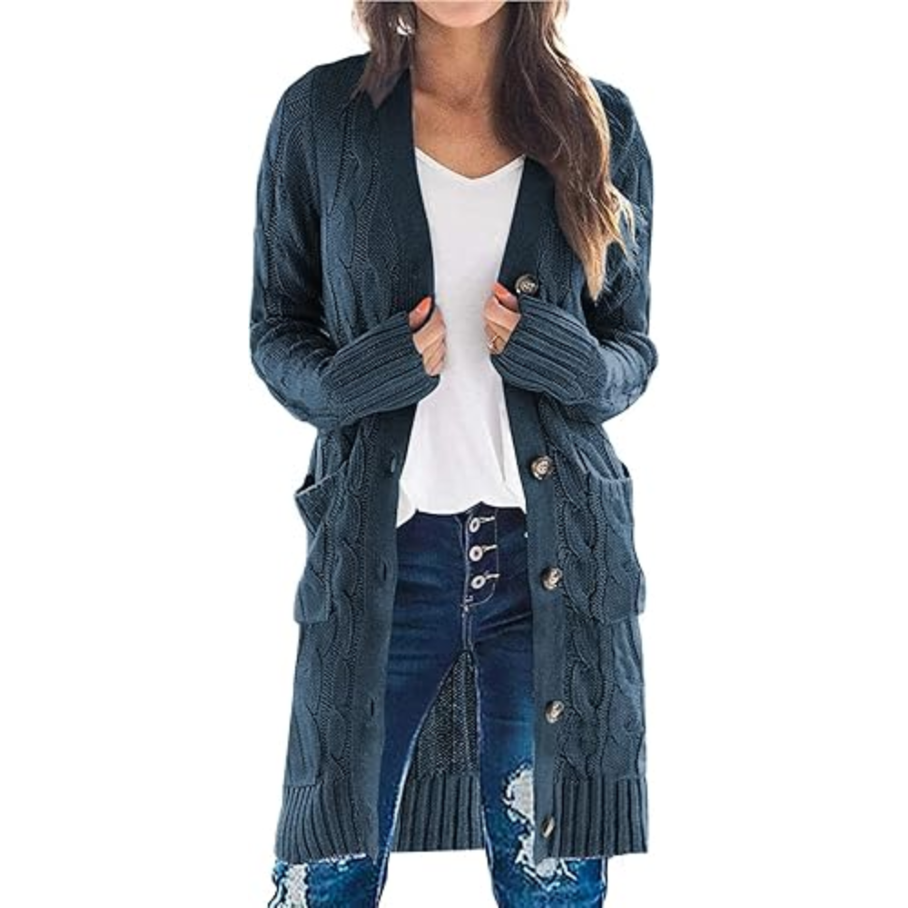Long Sleeve Cable Knit Long Cardigan for Women