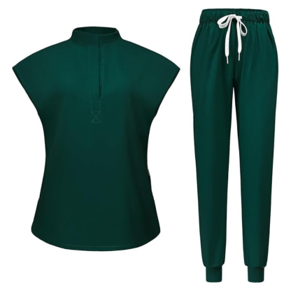Women 6 Pocket Scrubs Set  Modern Medical Uniform Top and Jogger Pants