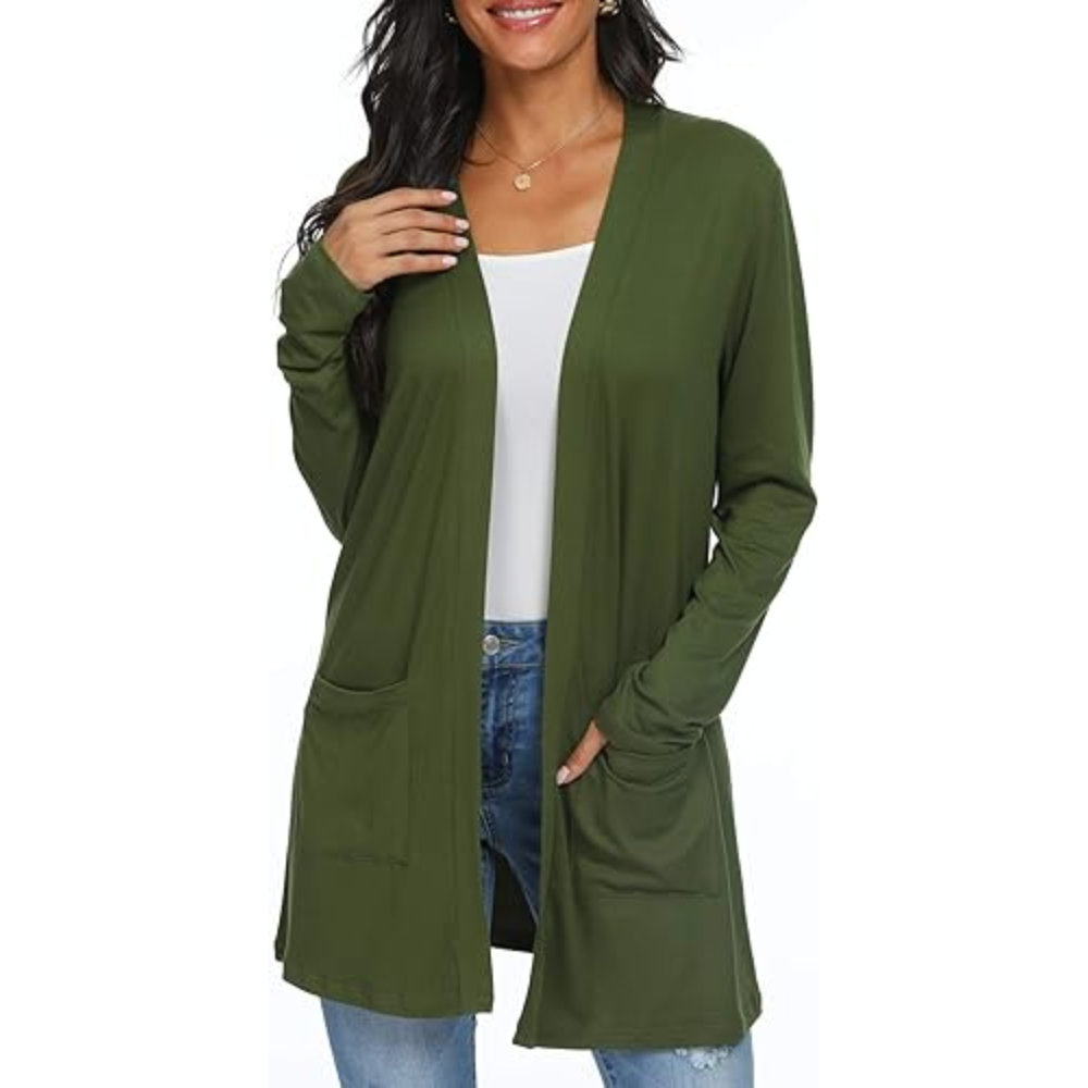 Womens Casual Lightweight with Pocketes Long Sleeve Open Front Cardigan