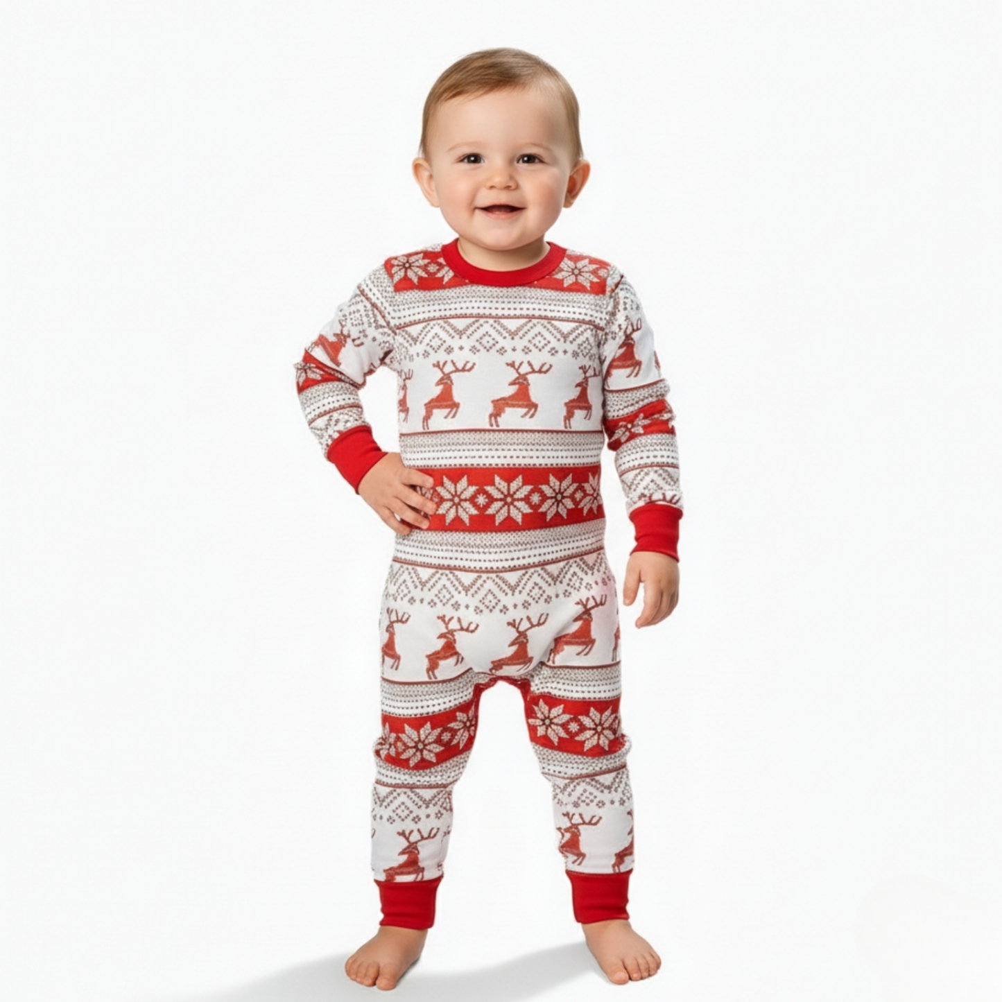 Snowflake And Reindeer Printed Family Matching Christmas Pajama Set