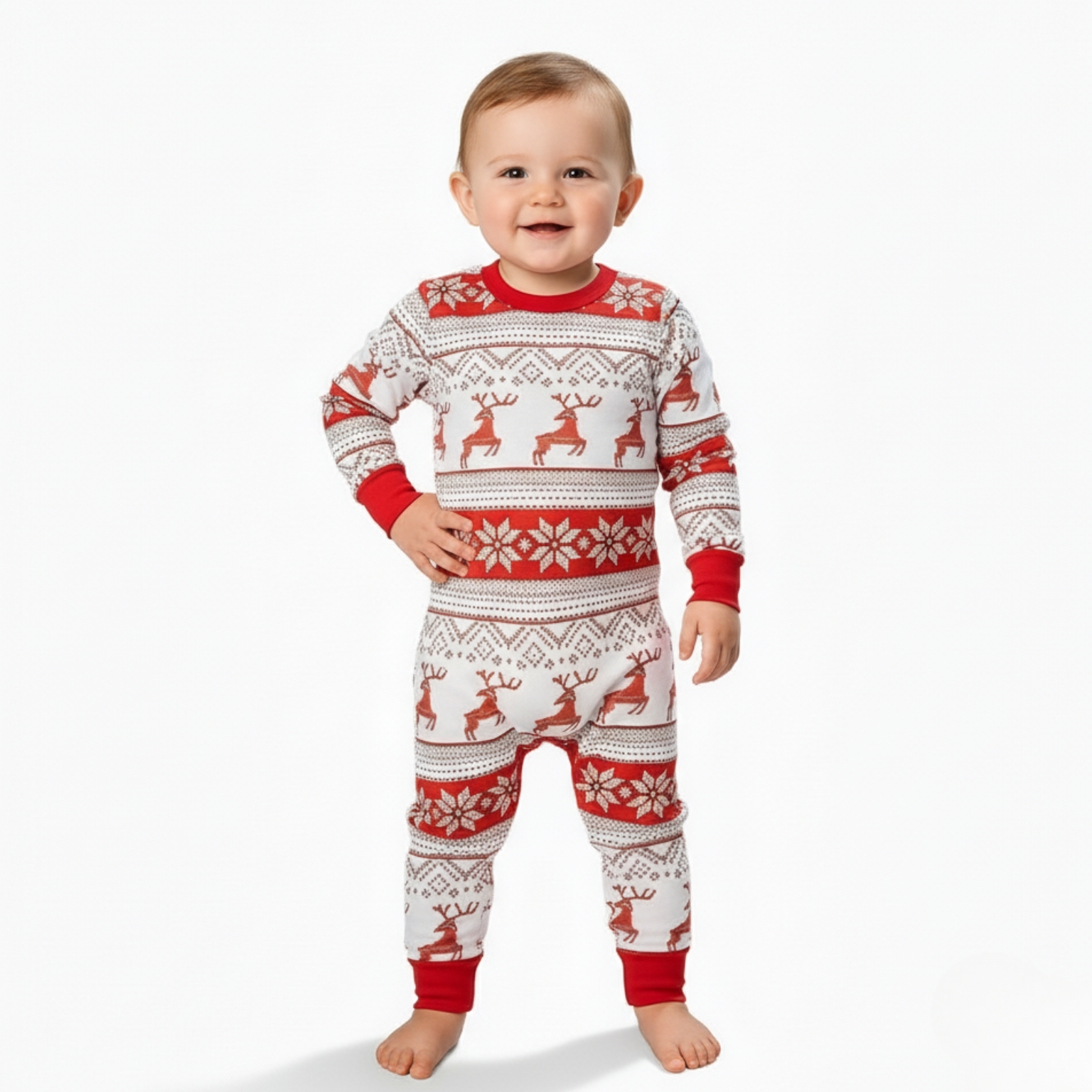 Snowflake And Reindeer Printed Family Matching Christmas Pajama Set