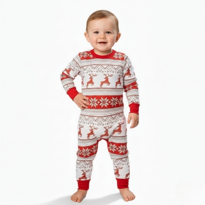 Snowflake And Reindeer Printed Family Matching Christmas Pajama Set
